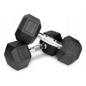    Haltere fixe 2x10kg fontă cauciucate SET 20kg HEX pentru antrenament SOLID