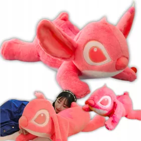    Mascota Stitch Roz XXL 75cm Perna Mare cu cusături de pluș Culcat Drăguț