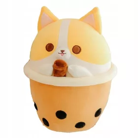    JUCĂRIE DE PLUȘ MASCOTA BUBBLE TEA DULCE CÂINE CÂINE ÎN CĂȘĂ KAWAII 45 cm