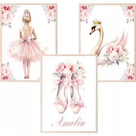    Set 3 postere A3 Balerina Ballet Initials Numele bebelusului