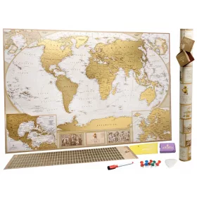    Harta XXL Mare Scratch World 88x60cm Harta Premium Antica cu Steaguri + Accesorii