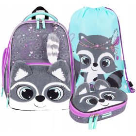  RUCSAC SCOALA BABMIBO RACOON PREMIUM DE PELUȘ UșOR