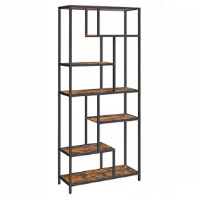  Regal Loft cu 6 Etajere, Stil Rustic Maro, Ideal pentru Multiple Decoruri