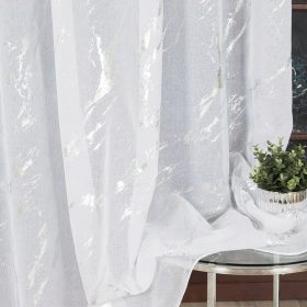    Perdele gata făcută, marmură, perdea etamină, 265x300cm, alb, imprimeu argintiu
