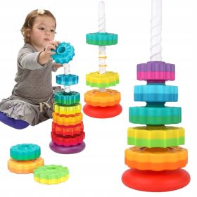    Puzzle cu piramidă cu turnul curcubeu pentru copii, roți elice mari