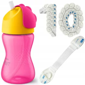    Philips Avent ceașcă cu pai 300 ml roz + 10X BLOCARE DE SECURITATE MOBILĂ DE SERTARARE, UȘI DUPĂRUL, ECHIPAMENT