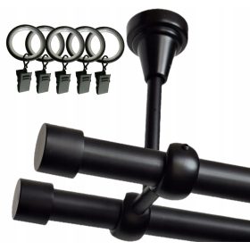    Tijă de cortină de tavan, negru MAT, 19 mm/300 cm, dublu cu broaște, diferite capete