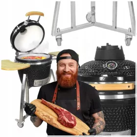    Grătar ceramic cu cărbune de grădină 16" acoperire rafturi roți pliabile