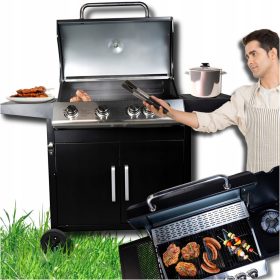    MASTER BBQ gratar pe roti cu 5 arzatoare 4+1 pe gaz cu compartiment pentru butelie de 14,5 kW