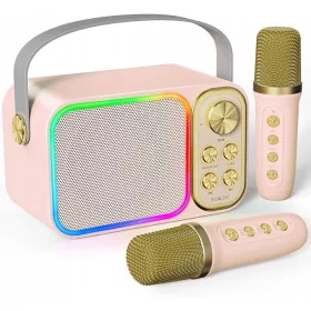    Set karaoke pentru copii, 2 microfoane wireless, difuzor LED