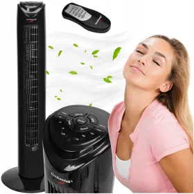    VENTILATOR DE COLANĂ VENTILATOR DE PIED pe podea SILENȚISIT NEGRU CU TEMPORIZATOR DE COMANDĂ DE LA DISTANȚĂ