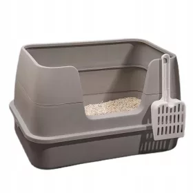    Cutie mare pentru așternut pentru pisici, cu toaletă deschisă, cu cadru înalt, spatulă cu bord înalt XL
