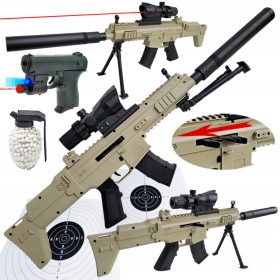    Pușcă de asalt cicatrice cu BB-uri AIR SOFT GUN + Pistol + 800 BB-uri