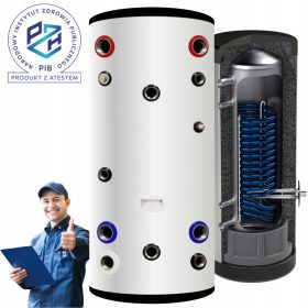    Rezervor de apă caldă 400l, cazan INOX INOX, rezervor tampon cu serpentină, 4,2 m²