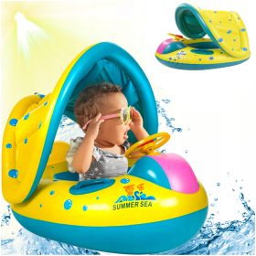    Barca gonflabila cu acoperis Ikonka 65 x 73 x 60 cm albastru si galben