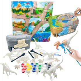    SET MARE DE ARTĂ PENTRU VOPSEA DINOZURII FIGURINES VALIZĂ MAT