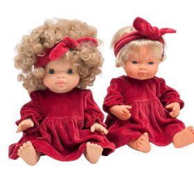    Rochie din velur roșu pentru Miniland 38cm, Minikane 34cm și Paola Reina