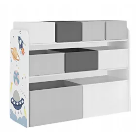    COSMOS PLANETS BIBLIOTECA DIN LEMN ALB GRI PENTRU COPII ORGANIZATOR CONTAINERE