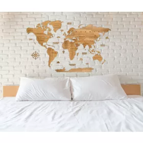  Harta lumii din lemn stejar auriu 150x80cm premium