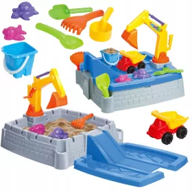    Cutie de nisip Inchisa Excavator Masini Cupa Matrite Accesorii 2in1 MATADI
