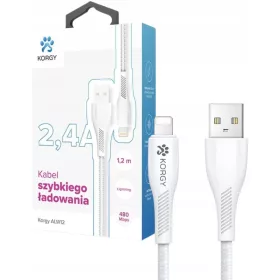    Korgy USB-A - cablu împletit iPhone 1,2m alb Încărcare rapidă 2,4A