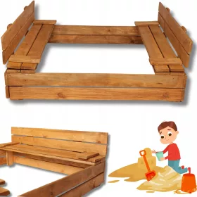    CUTIȚĂ DE LEMN IMPREGNATĂ ÎNCHISĂ 120 CM CU BĂNCI PENTRU COPII