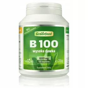   Complex B100 Greenfood - Vitamine B în Doze Mari, 120 Capsule, Potrivite pentru Vegetarieni și Vegani