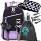 Rucsac Școlar Modern pentru Tineri cu USB și Accesorii - Set 7 în 1