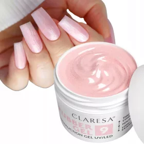    CLARESA RUBBER GEL 9 GEL GROS DE CONSTRUIRE CU THICSOTROPIA ROZ CU PARTICULE 90 g