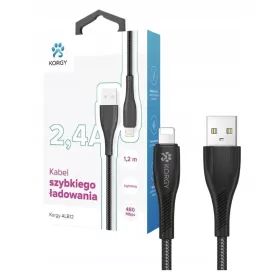    Korgy ALB12 USB-A - Cablu Lightning 1,2m Negru Nylon impletitura