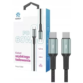    Cablu USB-C - USB-C Korgy CCB12 60W 1.2m Negru Nailon împletitură Diodă