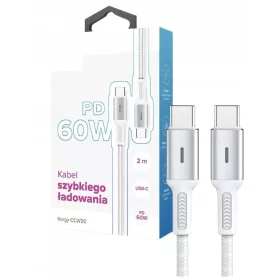    Cablu USB-C - USB-C Korgy CCW20 60W 2m Alb Panglica nailon Dioda de incarcare