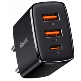    Încărcător de perete Baseus Compact 1x USB-A, 1x USB-C, QC, PD 20W, negru