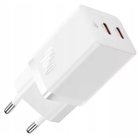    Încărcător de perete universal Baseus GaN5 40W 2x USB-C, alb