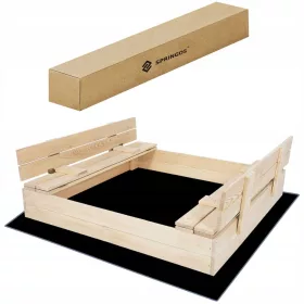    CUTIȚĂ DE NIsip 120x120 cm LEMN ÎNCHIS PLIABILE CU BĂNCI PREMIUM
