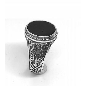    Inel de lux pentru bărbați cu onix, argint 925, oxidat, onix + gravură