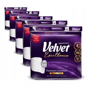   Hârtie Igienică Velvet Excellence Premium Comfort, cu Proteine din Mătase, 5 x 9 Role