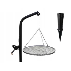    Macara pentru foc de tabara de gradina cu trepied gratar cu grilaj 70 INOX