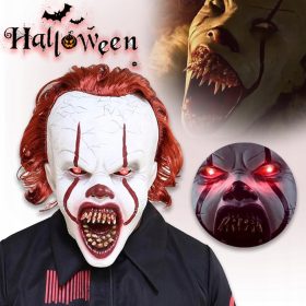    MASTĂ DE CLOWN ÎN LATEX LED COSTUM DE HALLOWEEN JOKER PĂR ROȘU