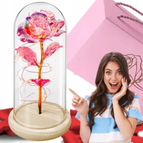   Roză Veșnică în Glob de Sticlă cu Lumini LED - Cadou Romantism Etern, 21 cm