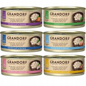    GRANDORF hrana umeda sanatoasa pentru pisici, amestec de arome Pui 6 x 70g, fara cereale