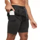 Pantaloni scurți 2 în 1 pentru bărbați cu jambiere, sport, alergare, sală, negru, XL