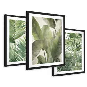   Tablouri în Rame Elegante cu Ferigi Tropicale Tryptych - Decoratiune Rafinată