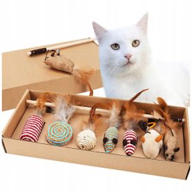    Jucărie pentru pisici șoarece undiță set de 7 jucării pentru pisici cu pene