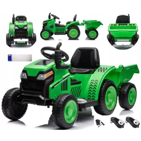    Tractor puternic cu baterie de 12V si remorca pentru copii, 2 MOTORE, 15000 rpm