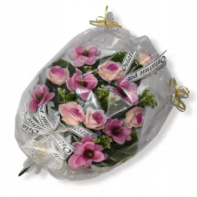   Buchet Funerar cu Magnolii și Trandafiri Artificiali Roz pentru Cimitir