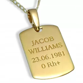   GOLD DOG TAG MINI 585 GRAVURA CADOU EXCLUSIV PENTRU FIUL, TATA, SOȚ.
