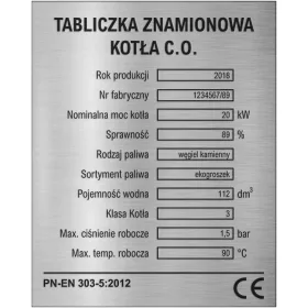    Placa de calificare pentru centrala termica, marcaj inclus in pret!