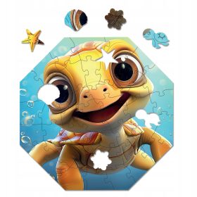    Puzzle din lemn Milliwood - Salut, sunt mic - Theo Turtle 29x29 - 46 piese.