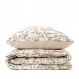   Set de lenjerie de pat POSSA din bumbac bej, design floral, 200x220 cm